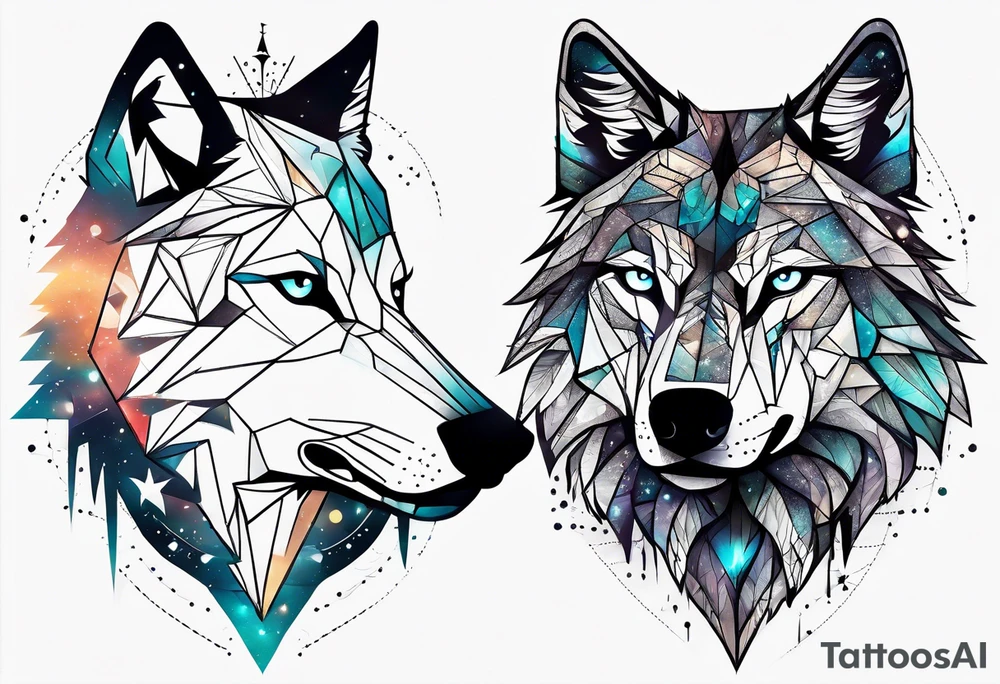 Constellation, two animal wolf, géométric tattoo idea