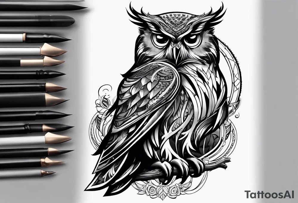 An owl with the name Teagan written inside of it somewhere tattoo idea