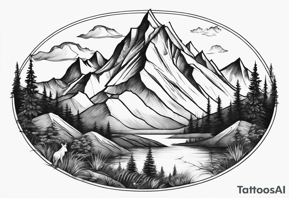Mountains, animals, concept tattoo idea