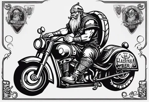 A viking drinking a beer on a motorcycle tattoo idea