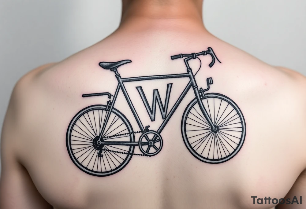 A stylized recumbent bicycle with integrated frame lettering spelling out JWM tattoo idea
