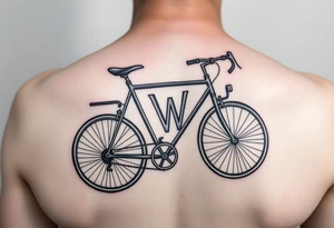 A stylized recumbent bicycle with integrated frame lettering spelling out JWM tattoo idea