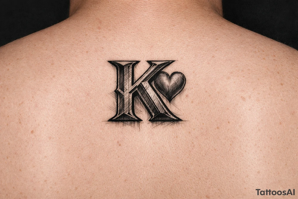 K with a heart behind ear tattoo idea