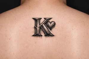 K with a heart behind ear tattoo idea