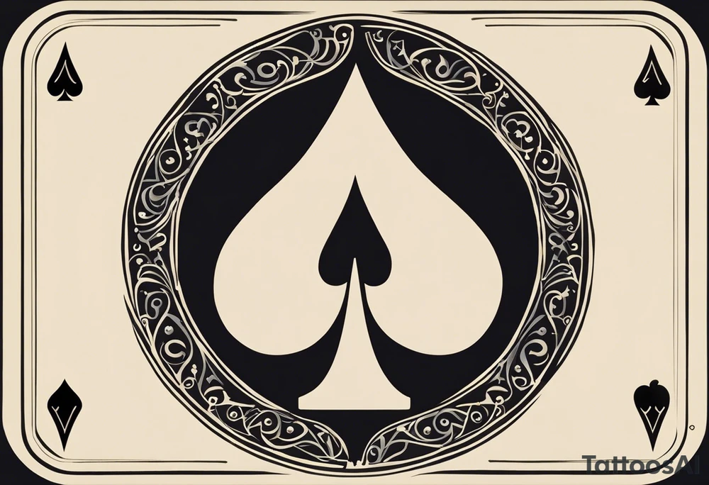 This image shows a design resembling the spade symbol (Ace of Spades) from a deck of playing cards. In the center, there is a musical note-like symbol that resembles a combination of the lowercase German letter "ß" (Eszett) and a simplified musical note. The overall design is simple and artistic, possibly representing music, art, or a related theme. tattoo idea
