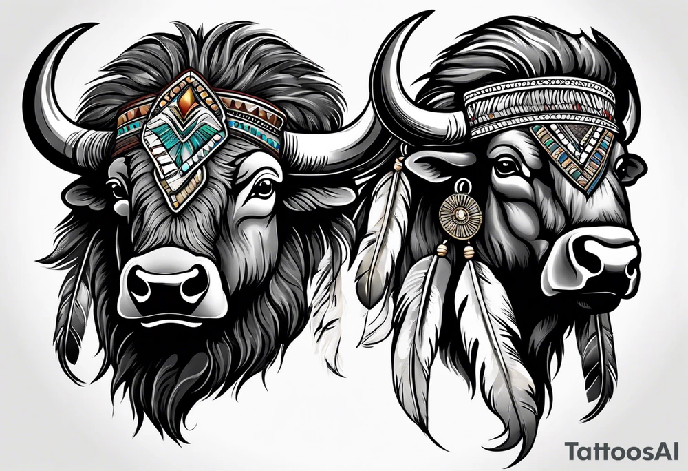 2 Buffalo head nickels with Indian feathers tattoo idea