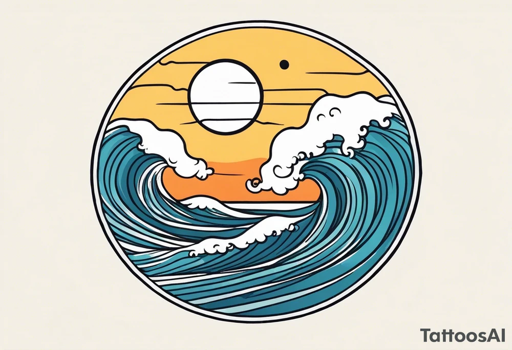 waves in ocean simple with in circle with sun
vintage design tattoo idea