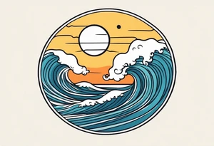 waves in ocean simple with in circle with sun
vintage design tattoo idea