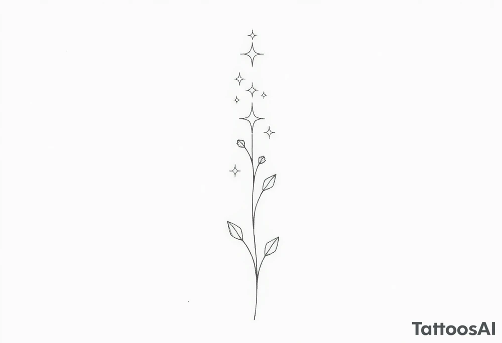 Simple, delicate, fine line, stars, plant. Vertical tattoo idea Simple, delicate, fine line, stars, plant. Vertical tattoo idea