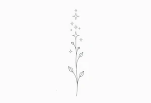 Simple, delicate, fine line, stars, plant. Vertical tattoo idea
