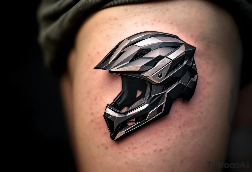 A cycling helmet in bold black with small highlights of silver. tattoo idea