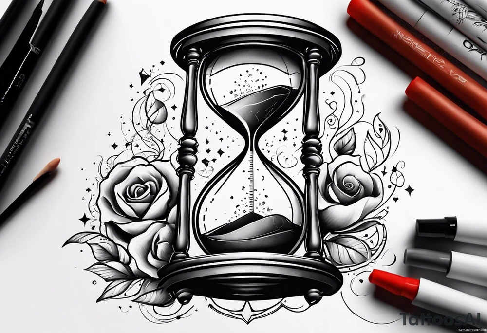 draw me a clock hourglass with numbers falling from the clock. in the hourglass tattoo idea