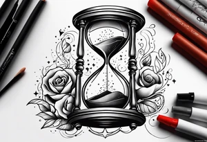 draw me a clock hourglass with numbers falling from the clock. in the hourglass tattoo idea