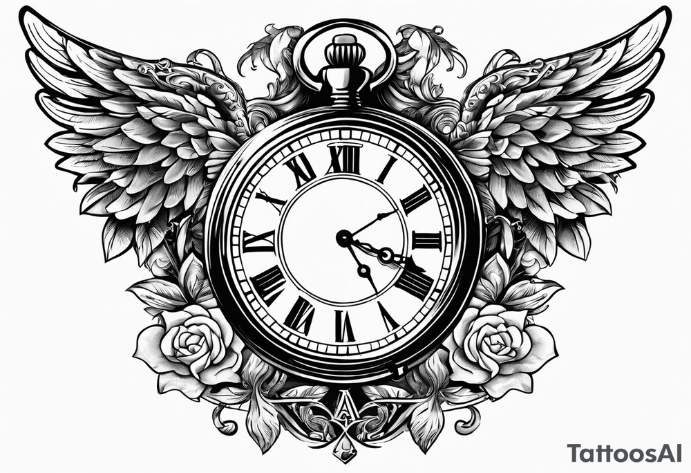 Angels and a old time pocket watch with the saying "Time waits for no one..." tattoo idea