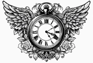 Angels and a old time pocket watch with the saying "Time waits for no one..." tattoo idea