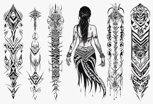 a neotribal spine tattoo that includes a woman floating tattoo idea