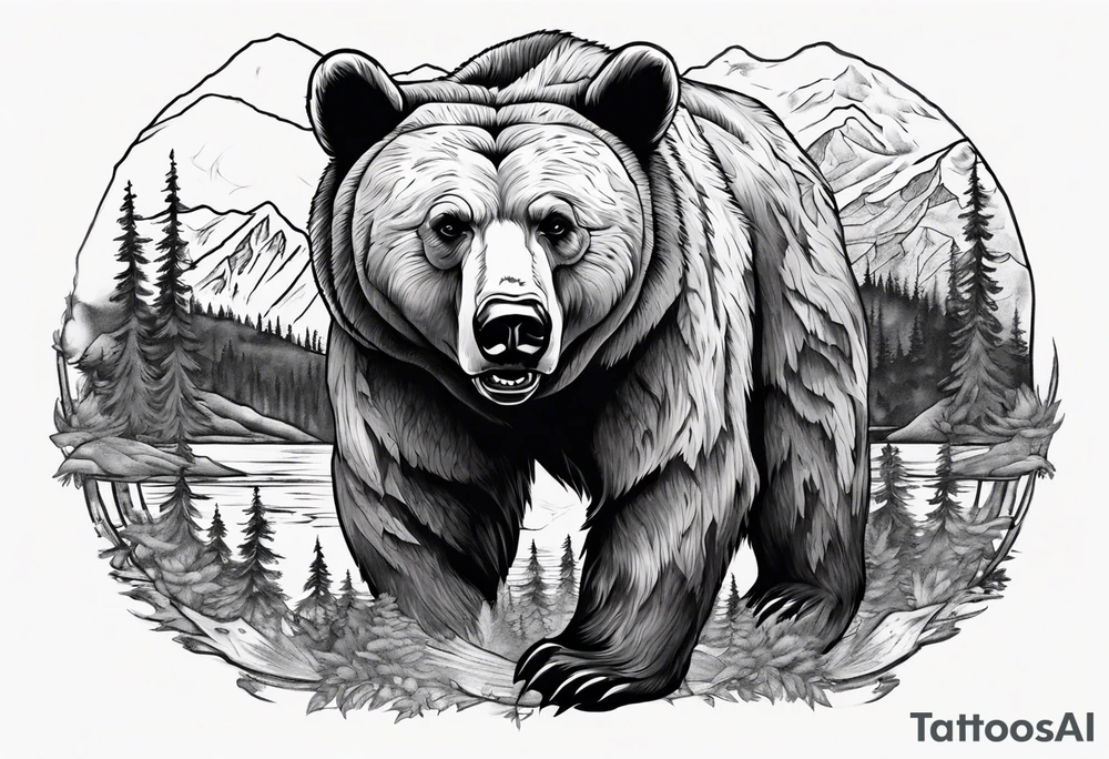 Bear with British Columbia landscape inside of it. tattoo idea