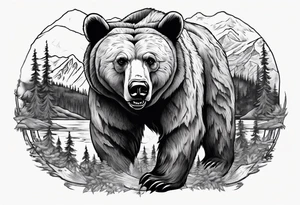 Bear with British Columbia landscape inside of it. tattoo idea