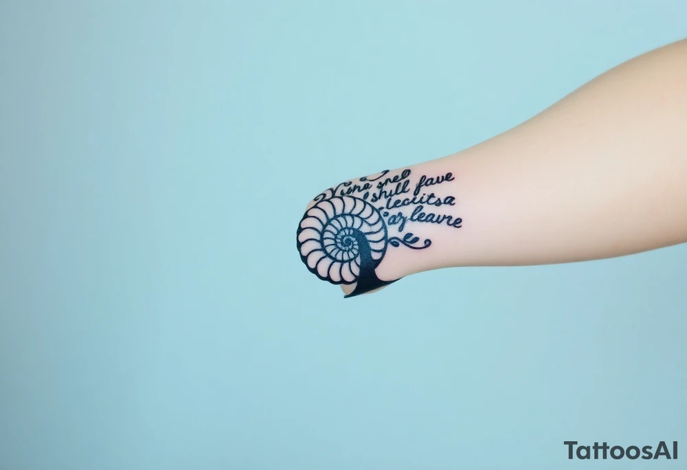 Fibonacci spiral shell inside of tree full of lots of leaves tattoo idea