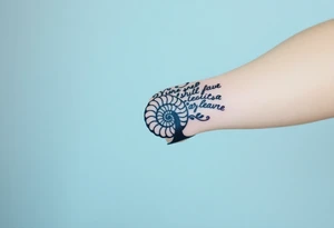Fibonacci spiral shell inside of tree full of lots of leaves tattoo idea
