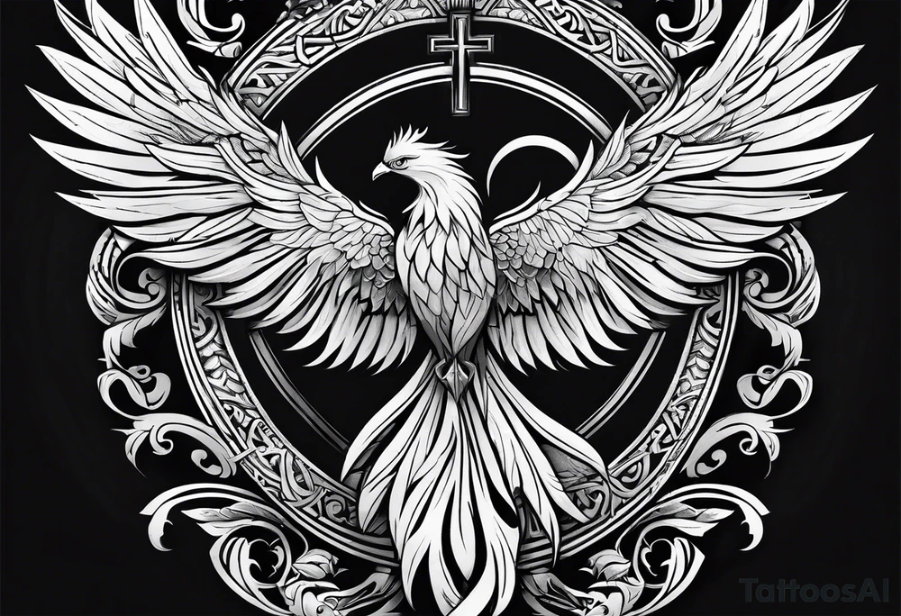 cross With phoenix tattoo idea