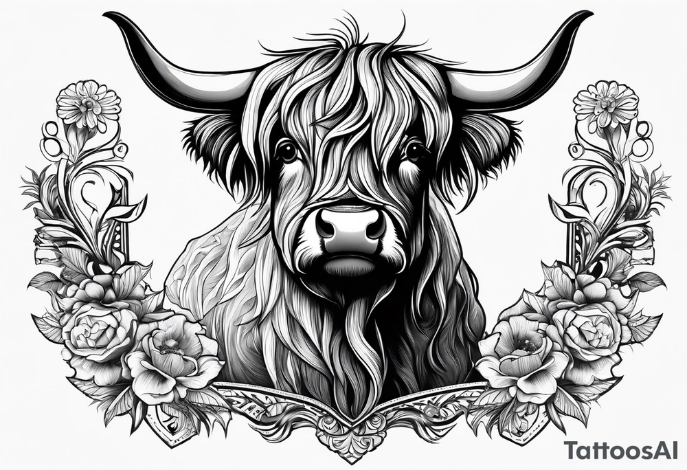 Highland cow in biker helmet tattoo idea