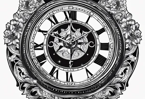 Antique watch surrounded stars tattoo idea