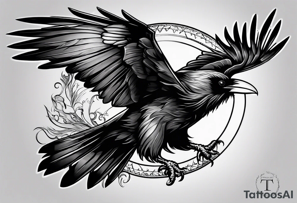 raven attacking 
roman numeral seven
Omnia Urunt tattoo idea