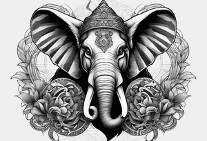 rabbit with gun fighting with dragon and evil elephant tattoo idea