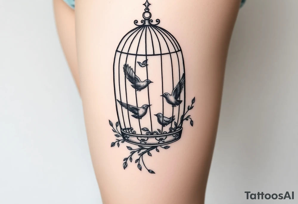 Birdcage open with birds flying out sexy tattoo idea