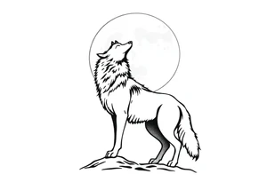 lone wolf howling at full moon with northern lights backdrop tattoo idea