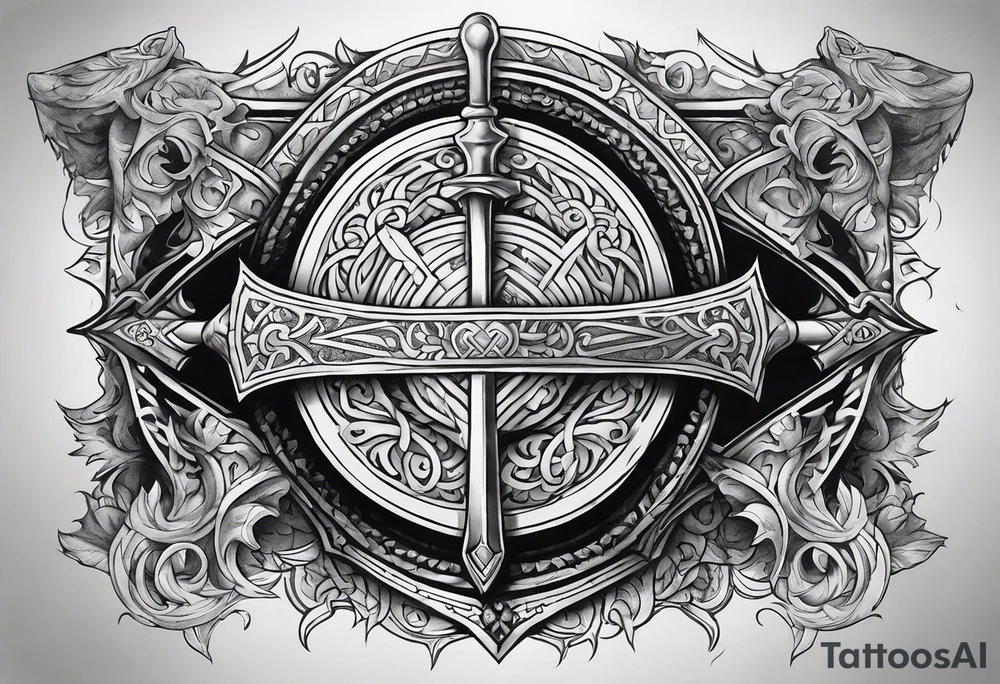 Valhalla stairs sword shield tattoo idea