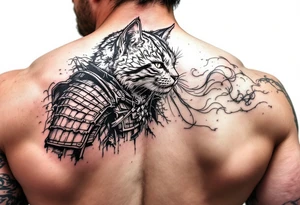 Cat wearing samurai armor tattoo idea