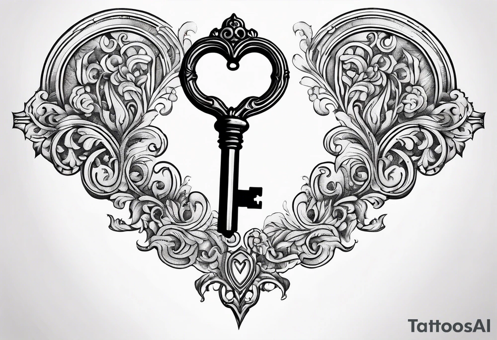 heart shaped antique key tattoo idea