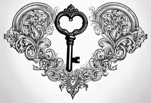 heart shaped antique key tattoo idea