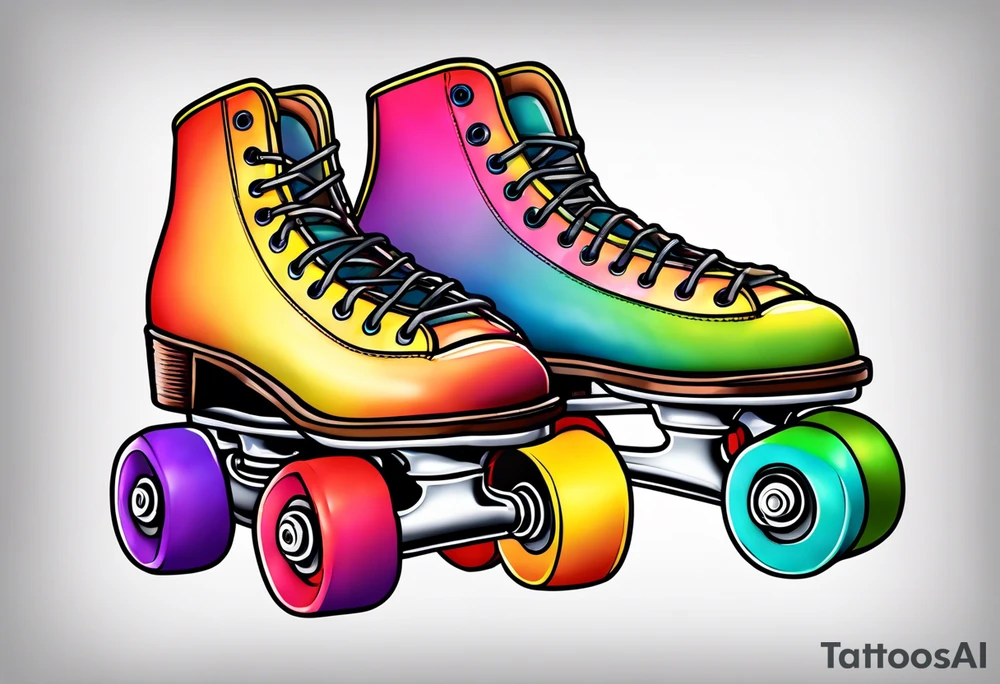 cute,  rainbow roller skates tattoo idea