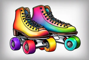 cute,  rainbow roller skates tattoo idea
