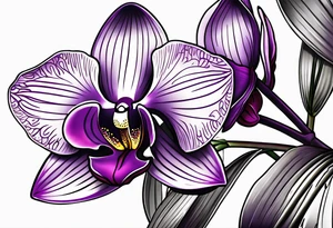 Dark purple orchid with the name Ryan in the stem tattoo idea