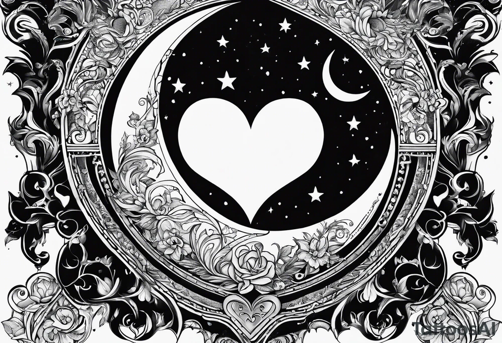 Crescent moon with a love heart inside tattoo idea