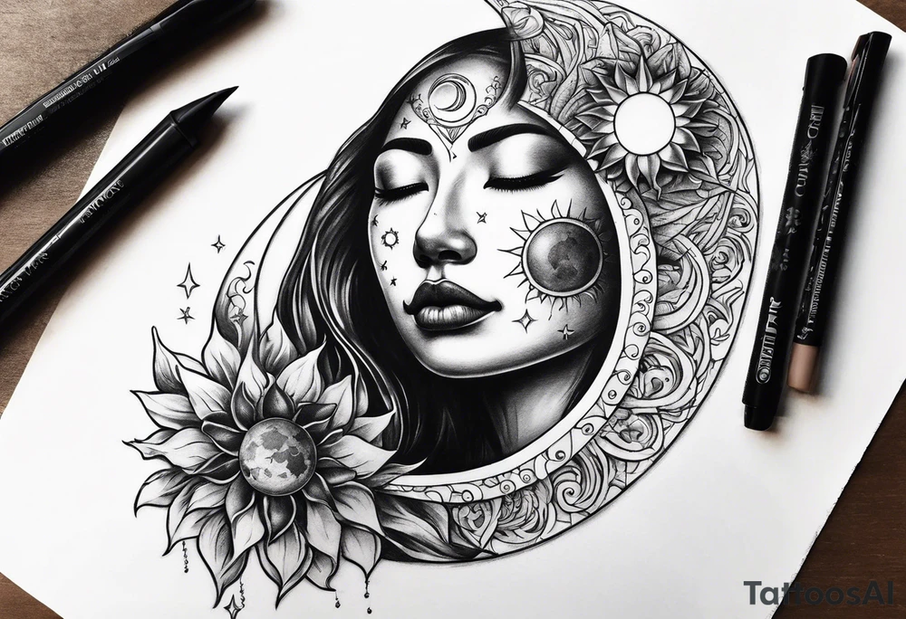 Moon and sun no face tattoo idea