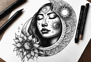 Moon and sun no face tattoo idea