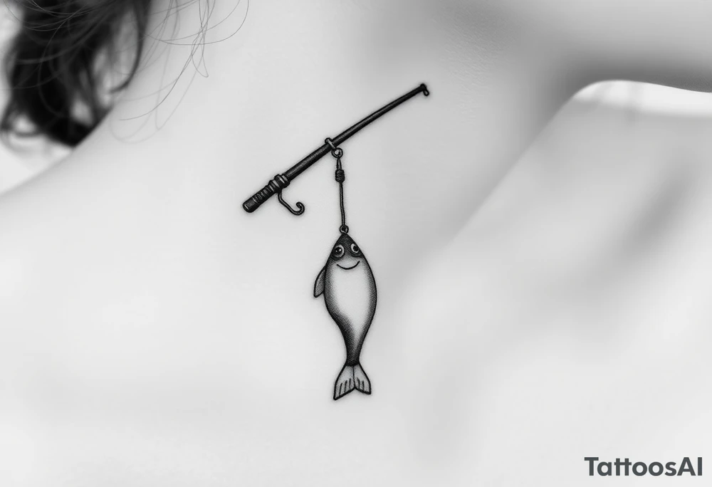 Girly fishing rod with something showcasing South Carolina dangling from it tattoo idea