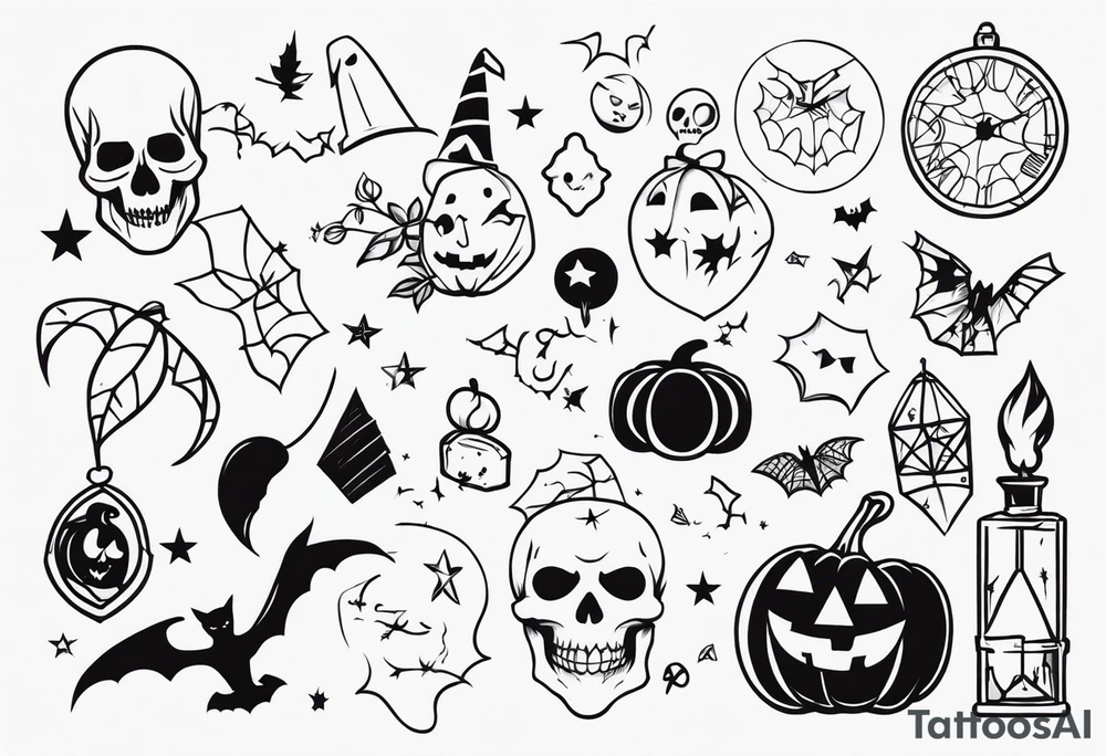 Halloween themed flash sheets tattoo idea