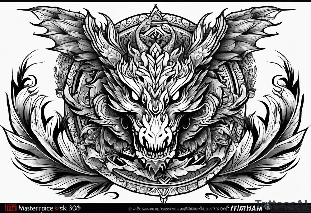 Dragon phoenix mexican skull full body tattoo idea