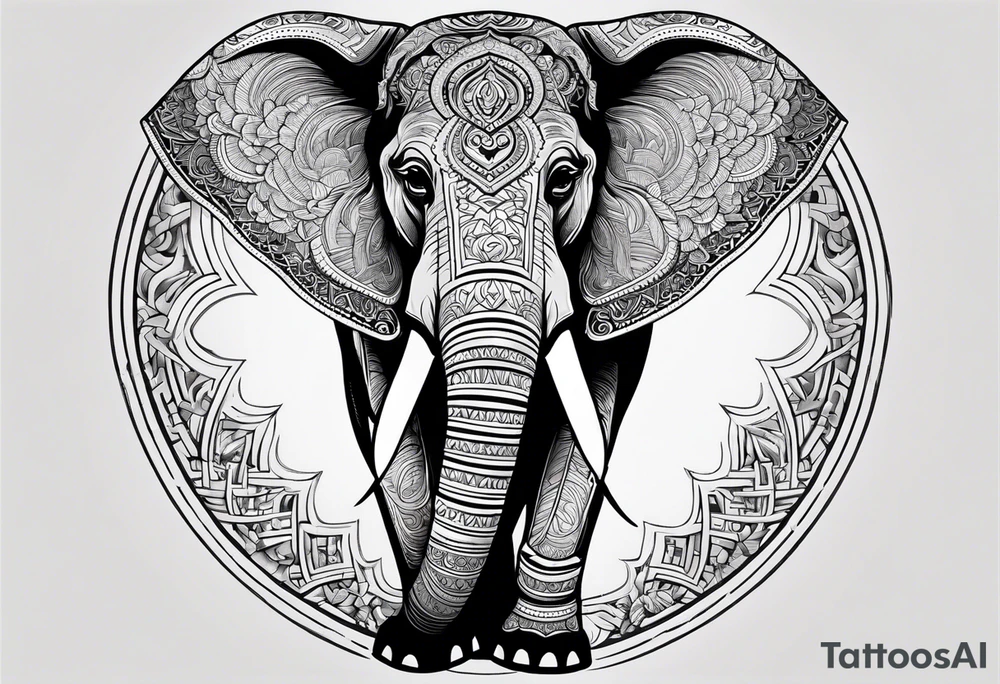A Thai style design that is round and with an Asian elephant in the middle tattoo idea