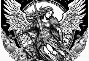 Angels with sword & Shield in sky tattoo idea