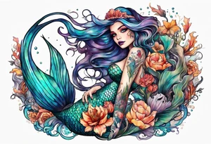 mermaid with skeleton tattoo idea