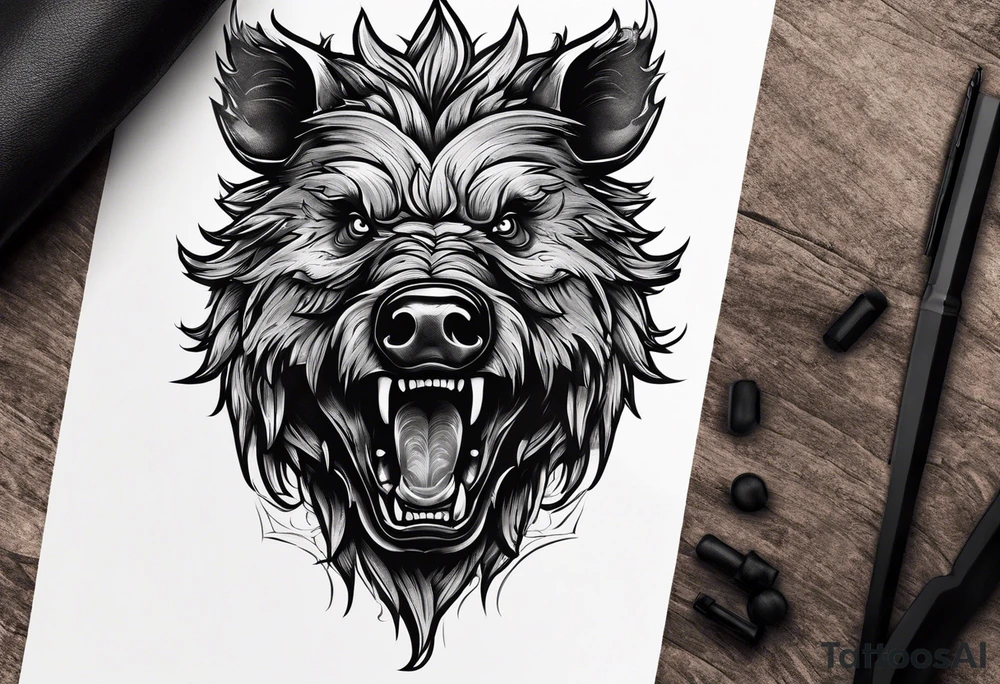 angry boar front tattoo idea