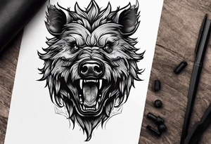 angry boar front tattoo idea