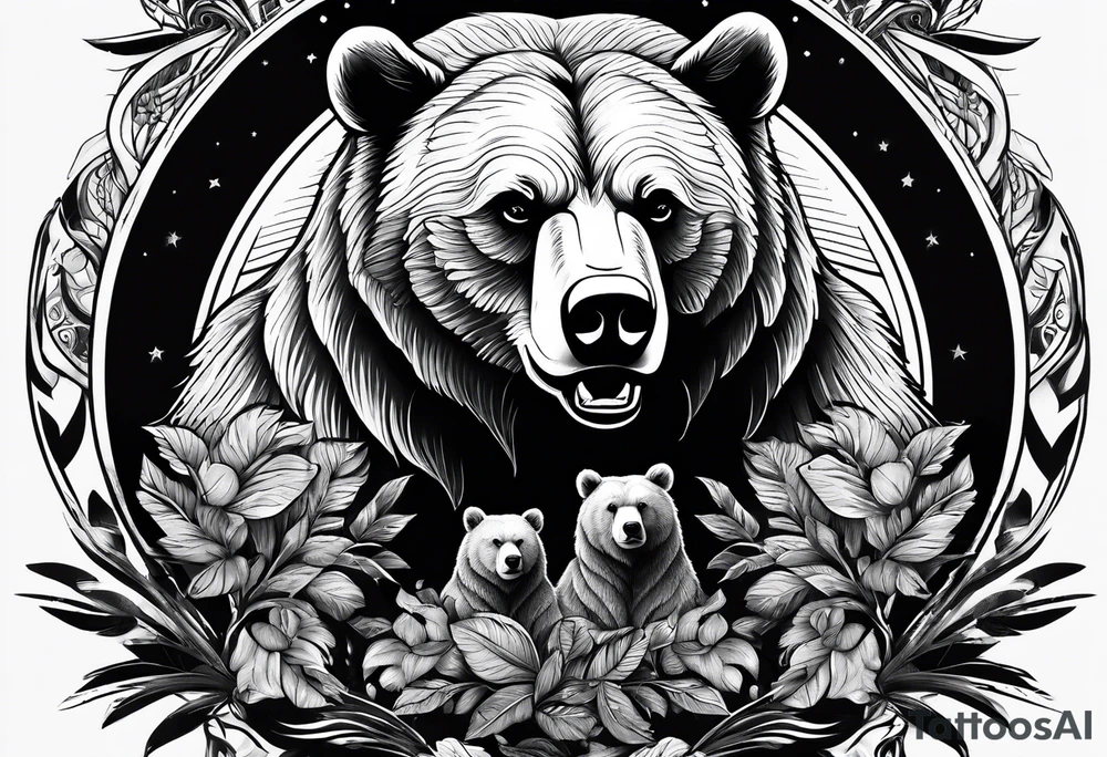 Bear protecting cubs tattoo idea
